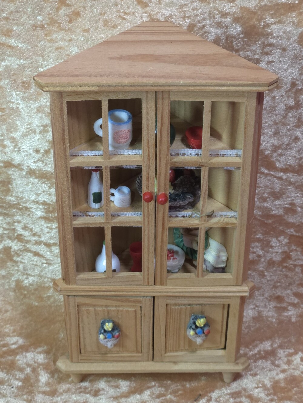 Vintage Wooden Miniature Corner Hutch Cabinet Hobby Lobby
